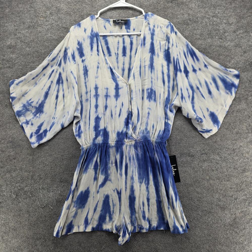 Lulus Romper Womens S Blue One-Piece V-Neck Tie Dye Rayon Elastic Waist